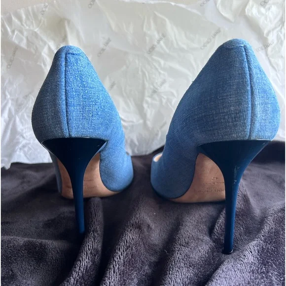 Jimmy Choo Abel Blue Denim Pointed Toe Pumps - Picture 5 of 8